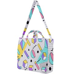 Tridimensional Pastel Shapes Background Memphis Style Square Shoulder Tote Bag by Bedest