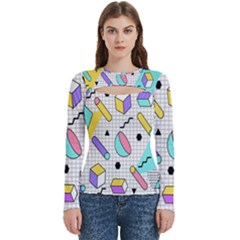 Tridimensional Pastel Shapes Background Memphis Style Women s Cut Out Long Sleeve T-shirt by Bedest
