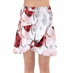 Ladybugs Pattern Texture Watercolor Wrap Front Skirt