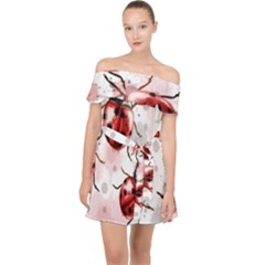 Ladybugs Pattern Texture Watercolor Off Shoulder Chiffon Dress