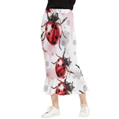 Ladybugs Pattern Texture Watercolor Maxi Fishtail Chiffon Skirt