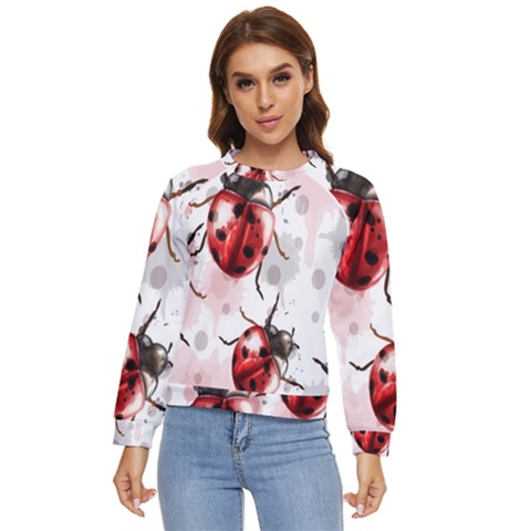 Ladybugs Pattern Texture Watercolor Women s Long Sleeve Raglan T-shirt by Bedest