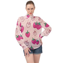 Seamless Strawberry Fruit Pattern Background High Neck Long Sleeve Chiffon Top by Bedest