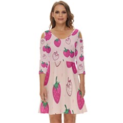 Seamless Strawberry Fruit Pattern Background Shoulder Cut Out Zip Up Dress by Bedest