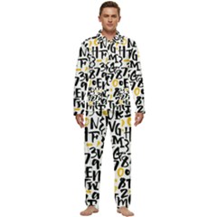 Letters Pattern Men s Long Sleeve Velvet Pocket Pajamas Set