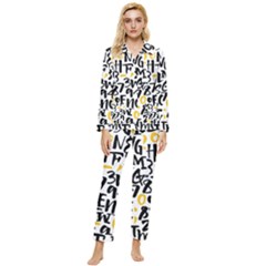 Letters Pattern Womens  Long Sleeve Velvet Pocket Pajamas Set