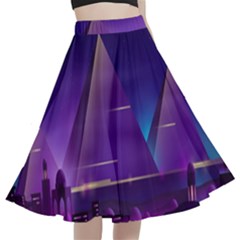 Egyptian Pyramids Night Landscape Cartoon A-line Full Circle Midi Skirt With Pocket