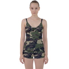 Texture Military Camouflage Repeats Seamless Army Green Hunting Tie Front Two Piece Tankini by Bedest