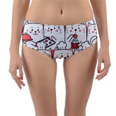 Cute Cat Chef Cooking Seamless Pattern Cartoon Reversible Mid-waist Bikini Bottoms