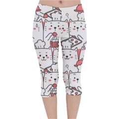 Cute Cat Chef Cooking Seamless Pattern Cartoon Velvet Capri Leggings  by Bedest