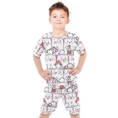 Cute Cat Chef Cooking Seamless Pattern Cartoon Kids  T-shirt And Shorts Set by Bedest