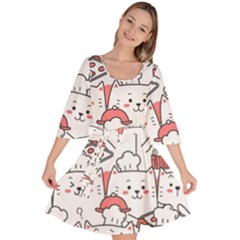 Cute Cat Chef Cooking Seamless Pattern Cartoon Velour Kimono Dress by Bedest