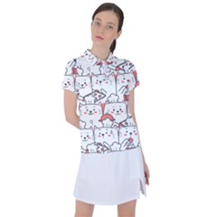 Cute Cat Chef Cooking Seamless Pattern Cartoon Women s Polo T-shirt