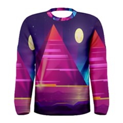 Egyptian Pyramids Night Landscape Cartoon Art Men s Long Sleeve T-shirt by Bedest