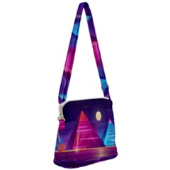 Egyptian Pyramids Night Landscape Cartoon Art Zipper Messenger Bag