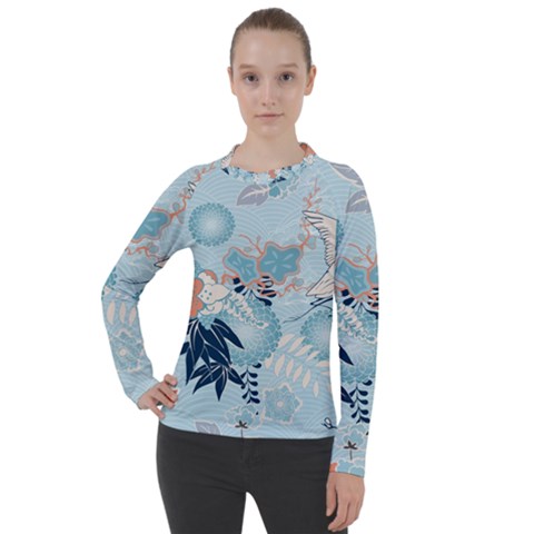 Crane Pattern Bird Animal Nature Women s Pique Long Sleeve T-shirt by Bedest