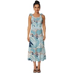 Crane Pattern Bird Animal Nature Tie-strap Tiered Midi Chiffon Dress by Bedest