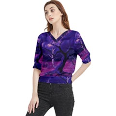 Forest Night Sky Clouds Mystical Quarter Sleeve Blouse