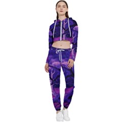 Forest Night Sky Clouds Mystical Cropped Zip Up Lounge Set