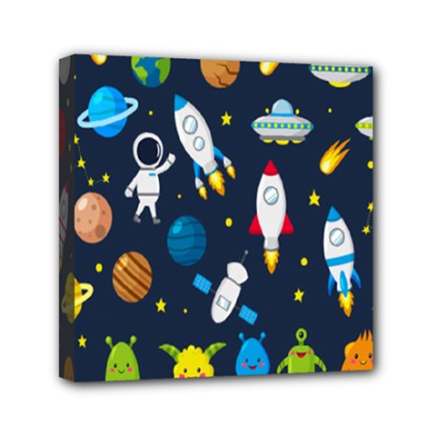 Big Set Cute Astronauts Space Planets Stars Aliens Rockets Ufo Constellations Satellite Moon Rover V Mini Canvas 6  X 6  (stretched) by Bedest