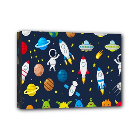 Big Set Cute Astronauts Space Planets Stars Aliens Rockets Ufo Constellations Satellite Moon Rover V Mini Canvas 7  X 5  (stretched) by Bedest