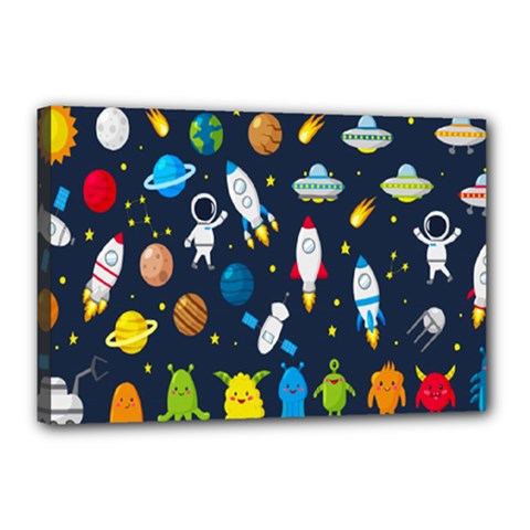 Big Set Cute Astronauts Space Planets Stars Aliens Rockets Ufo Constellations Satellite Moon Rover V Canvas 18  X 12  (stretched) by Bedest