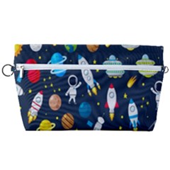 Big Set Cute Astronauts Space Planets Stars Aliens Rockets Ufo Constellations Satellite Moon Rover V Handbag Organizer by Bedest