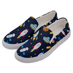 Big Set Cute Astronauts Space Planets Stars Aliens Rockets Ufo Constellations Satellite Moon Rover V Men s Canvas Slip Ons by Bedest