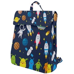 Big Set Cute Astronauts Space Planets Stars Aliens Rockets Ufo Constellations Satellite Moon Rover V Flap Top Backpack by Bedest