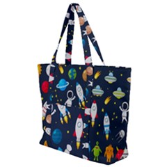 Big Set Cute Astronauts Space Planets Stars Aliens Rockets Ufo Constellations Satellite Moon Rover V Zip Up Canvas Bag