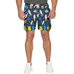 Big Set Cute Astronauts Space Planets Stars Aliens Rockets Ufo Constellations Satellite Moon Rover V Men s Runner Shorts by Bedest