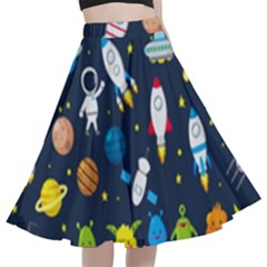Big Set Cute Astronauts Space Planets Stars Aliens Rockets Ufo Constellations Satellite Moon Rover V A-line Full Circle Midi Skirt With Pocket by Bedest