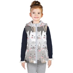 Cute Cats Seamless Pattern Kids  Hooded Puffer Vest by Bedest