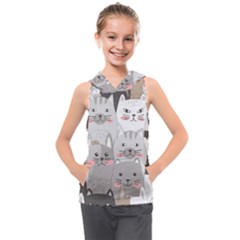 Cute Cats Seamless Pattern Kids  Sleeveless Hoodie