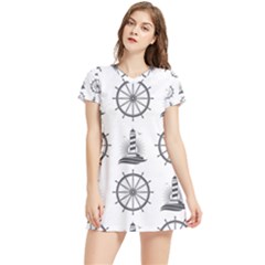 Marine Nautical Seamless Pattern With Vintage Lighthouse Wheel Women s Sports Skirt by Bedest