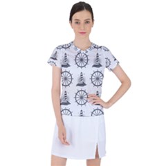 Marine Nautical Seamless Pattern With Vintage Lighthouse Wheel Women s Sports Top by Bedest