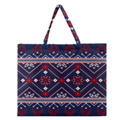 Ukrainian Folk Seamless Pattern Ornament Art Zipper Large Tote Bag by Bedest