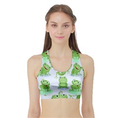 Cute Green Frogs Seamless Pattern Sports Bra With Border by Bedest