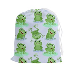 Cute Green Frogs Seamless Pattern Drawstring Pouch (2xl) by Bedest