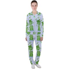 Cute Green Frogs Seamless Pattern Casual Jacket And Pants Set