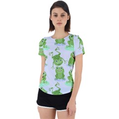 Cute Green Frogs Seamless Pattern Back Cut Out Sport T-shirt by Bedest