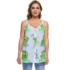 Cute Green Frogs Seamless Pattern Casual Spaghetti Strap Chiffon Top by Bedest