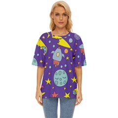 Card With Lovely Planets Oversized Basic T-shirt