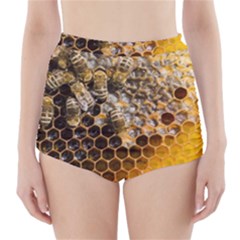 Honeycomb With Bees High-Waisted Bikini Bottoms