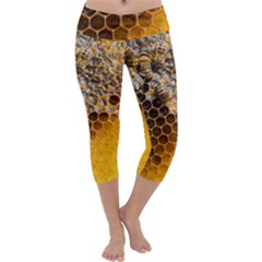 Honeycomb With Bees Capri Yoga Leggings by Bedest