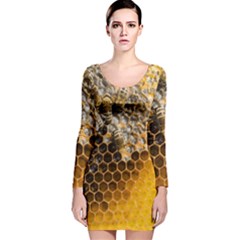 Honeycomb With Bees Long Sleeve Velvet Bodycon Dress