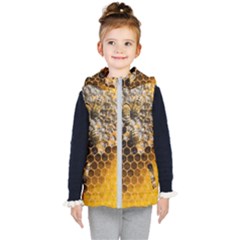 Honeycomb With Bees Kids  Hooded Puffer Vest by Bedest