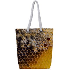 Honeycomb With Bees Full Print Rope Handle Tote (small) by Bedest