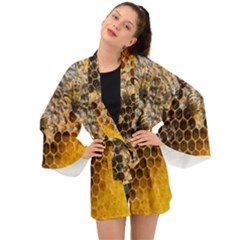 Honeycomb With Bees Long Sleeve Kimono by Bedest