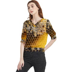 Honeycomb With Bees Quarter Sleeve Blouse